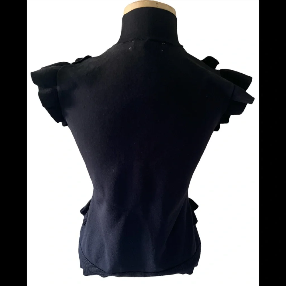 Marled Sleeveless Turtleneck with ruffles Black Small - Picture 3 of 11
